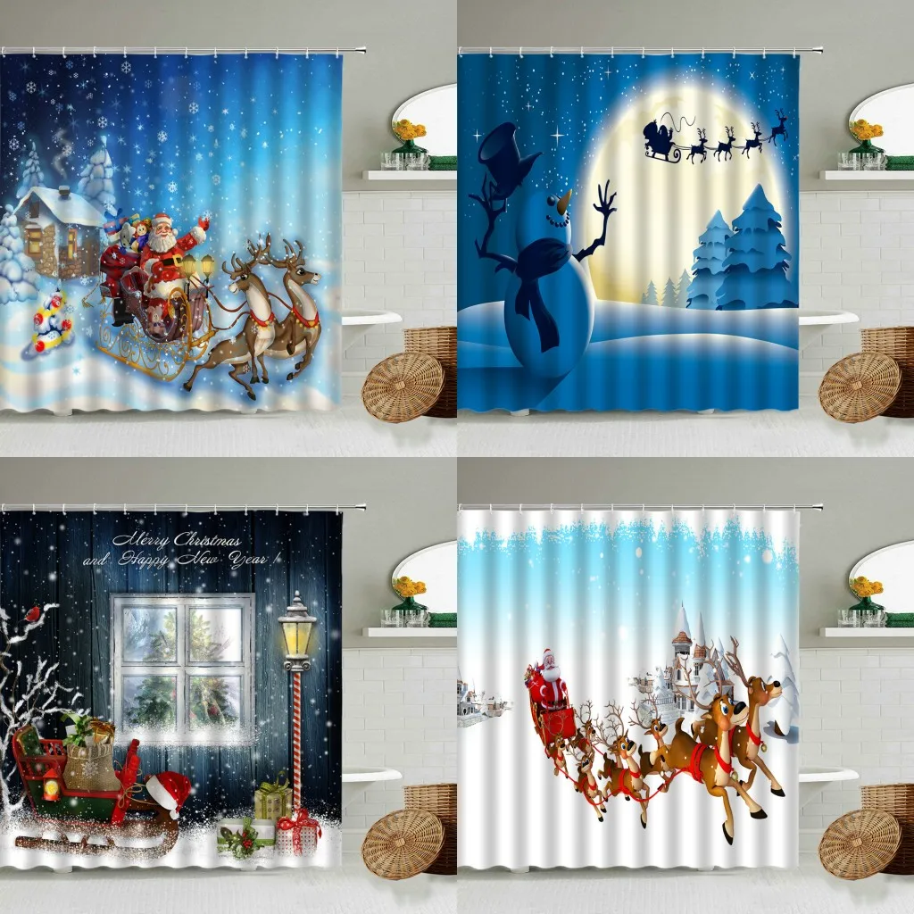Merry Christmas Shower Curtain Cartoon Santa Sleigh Reindeer Night View New Year Holiday Bathroom Waterproof Curtains Home Decor
Merry Christmas Shower Curtain Cartoon Santa Sleigh Reindeer Night View New Year Holiday Bathroom Waterproof Curtains Home Decor