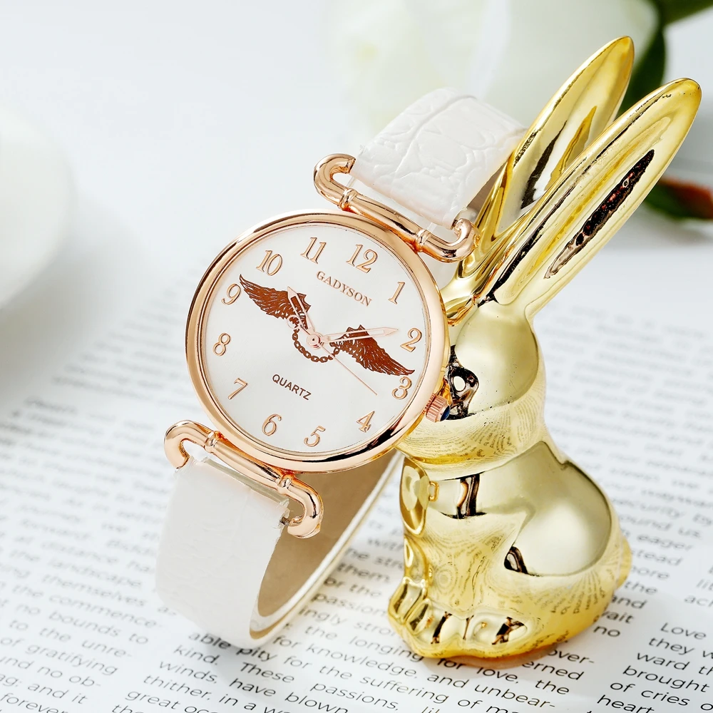 

2021 Fashion Women Watch Top Brand Angel Wings Leather Belt Bracelet Watches Ladies Quartz Clock Dress Wristwatch Reloj Mujer