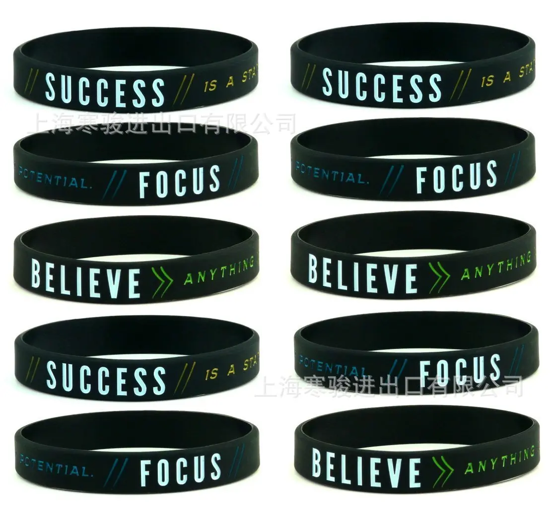 Силиконовый спортивный браслет Success Focus & Believe флуоресцентный резиновый для