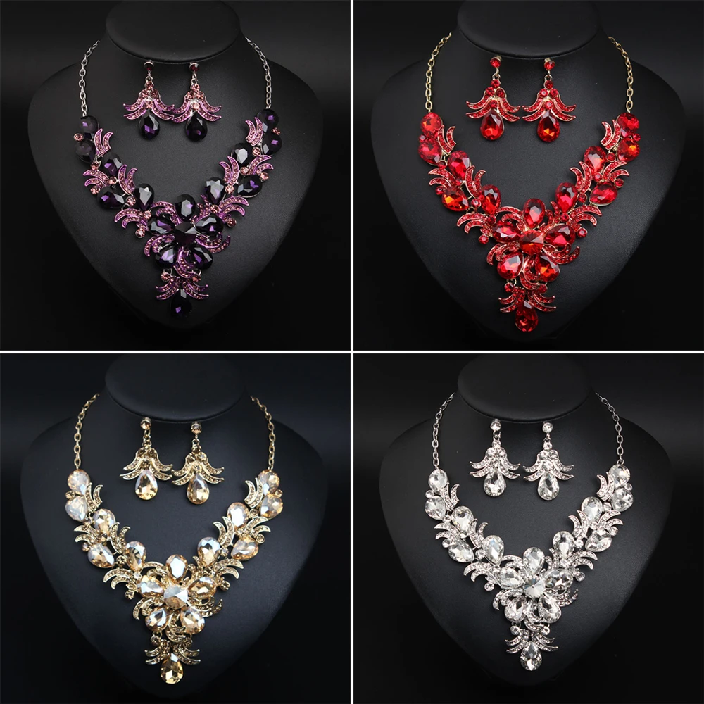 Indian Women Crystal Necklace Earrings Statement Bib Choker Water Drop Bridal Wedding Party Fashion Jewelry Set Collar Gifts New
Indian Women Crystal Necklace Earrings Statement Bib Choker Water Drop Bridal Wedding Party Fashion Jewelry Set Collar Gifts New