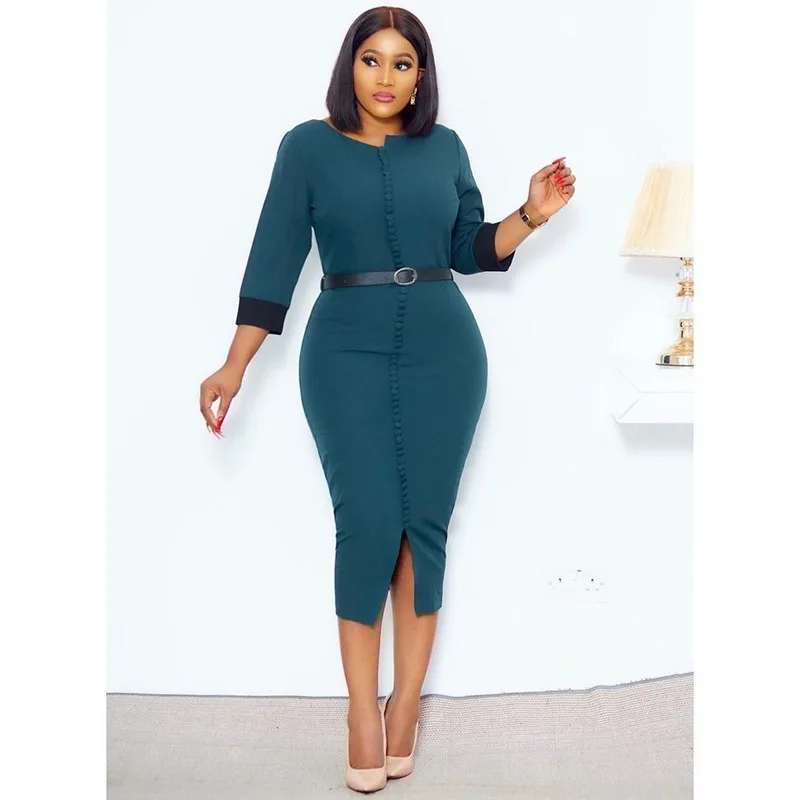African Autumn Three Quater Sleeves Button Up Slim Hip Elegant Office Ladies Work Wear Classy Vestidos Robes Women Bodycon Dress
African Autumn Three Quater Sleeves Button Up Slim Hip Elegant Office Ladies Work Wear Classy Vestidos Robes Women Bodycon Dress