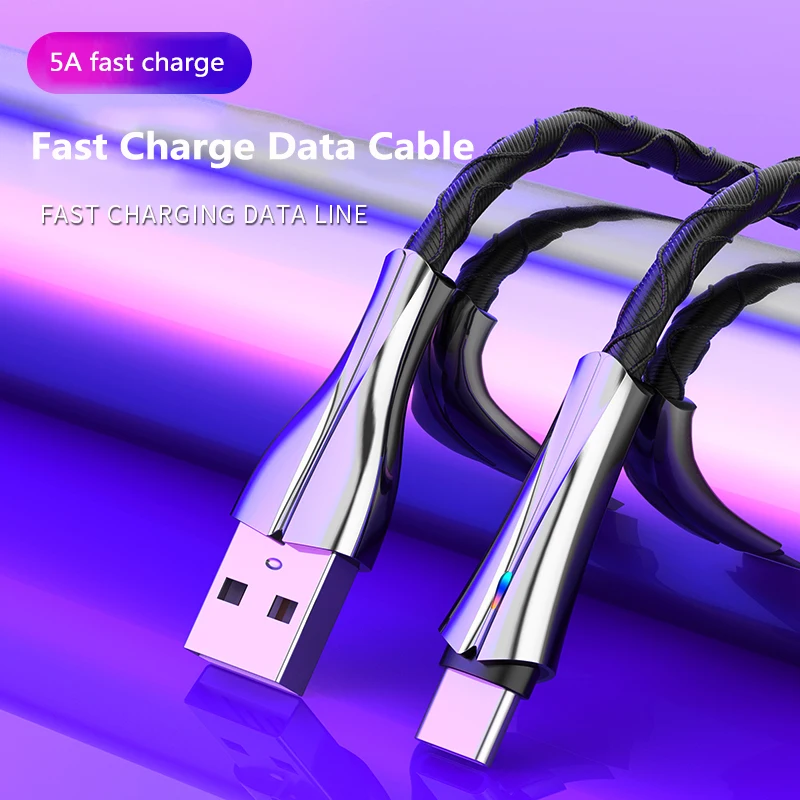 

Cable Micro USB tipo C de carga rápida 5A, accesorios para teléfono móvil, Cable de datos para Samsung, Xiaomi mi 9/10, 1m, USB-