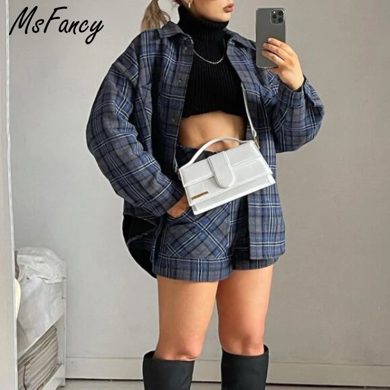 Msfancy Blue Plaid Short Set Women Winter Pockets Long Sleeve Shirt Coat Mujer High Waist Shorts 2021 2 Piece Set Streetwear
Msfancy Blue Plaid Short Set Women Winter Pockets Long Sleeve Shirt Coat Mujer High Waist Shorts 2021 2 Piece Set Streetwear