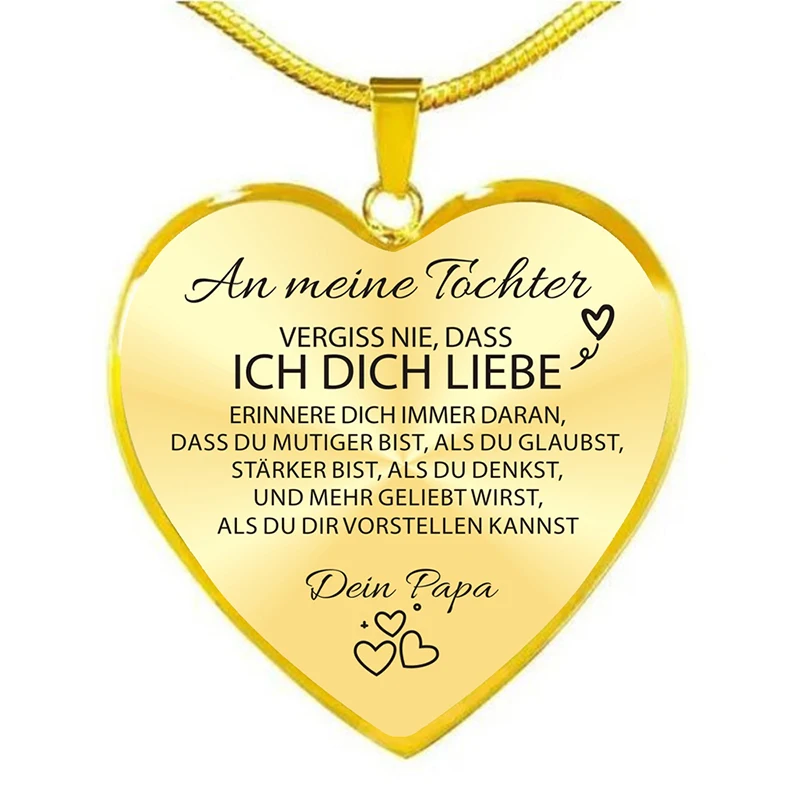 

An Meine Tochter Ich Liebe Dich Papa Mama Heart Necklace Gold Silver Color Inspirational German Letter Snake Chain Necklaces