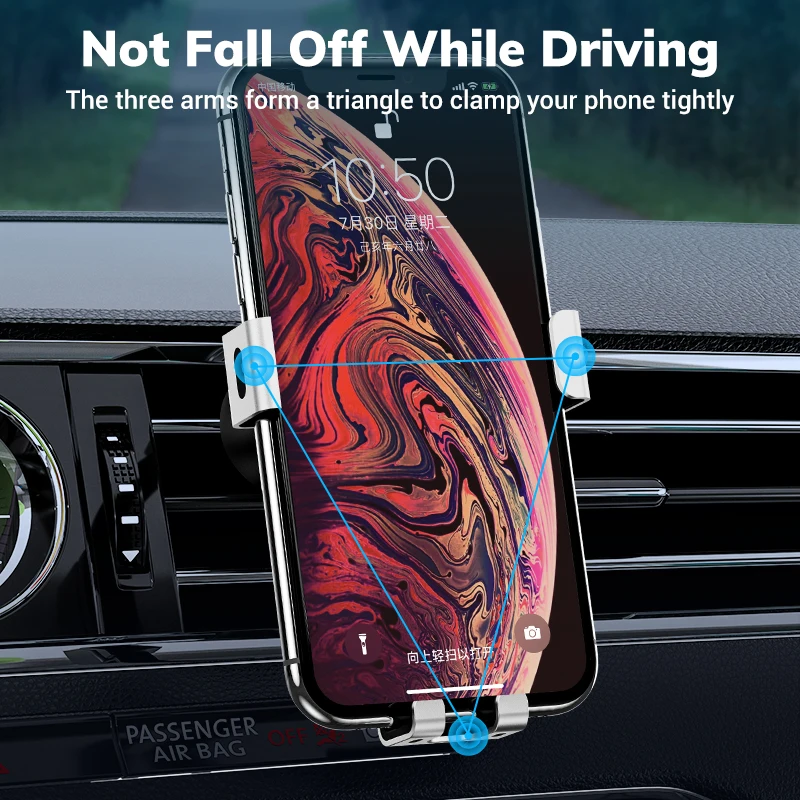 TOPK D17 алюминиевый сплав Gravity Air Vent Автомобильный держатель телефона для iPhone 11 Pro Xs