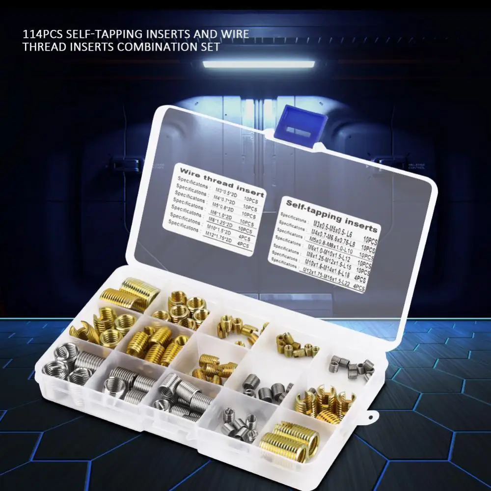 116Pcs Self Tapping Thread Slotted Inserts & Steel Wire Thread Inserts Kit Set
116Pcs Self Tapping Thread Slotted Inserts & Steel Wire Thread Inserts Kit Set