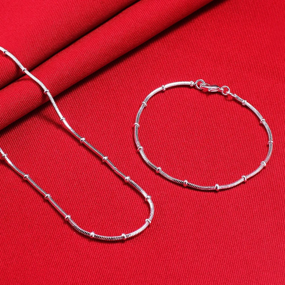 Charms 925 sterling Silver Fine Pretty beads Snake bone chain bracelets neckalces Jewelry sets for women Fashion Party Gifts 
Charms 925 sterling Silver Fine Pretty beads Snake bone chain bracelets neckalces Jewelry sets for women Fashion Party Gifts