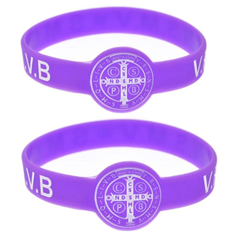 300pcs Purple Latin Cross Saint Benedict Jesus Holy Christian Amulet Wristbands Silicone Bracelets | Украшения и аксессуары