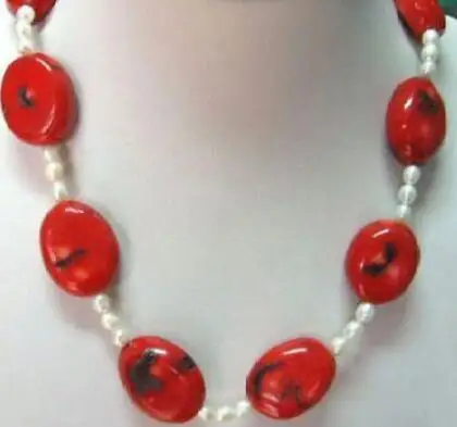 

Модное ожерелье с натуральным жемчугом Akoya 5-6 мм из Натурального Риса белого цвета/подвески из красного коралла, бесплатная доставка