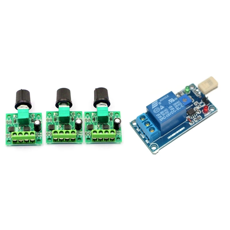 3 Pcs Low Voltage DC Motor Speed Controller & 1 Pcs T9 DC5V Humidity Sensitive Switch Relay Module
3 Pcs Low Voltage DC Motor Speed Controller & 1 Pcs T9 DC5V Humidity Sensitive Switch Relay Module