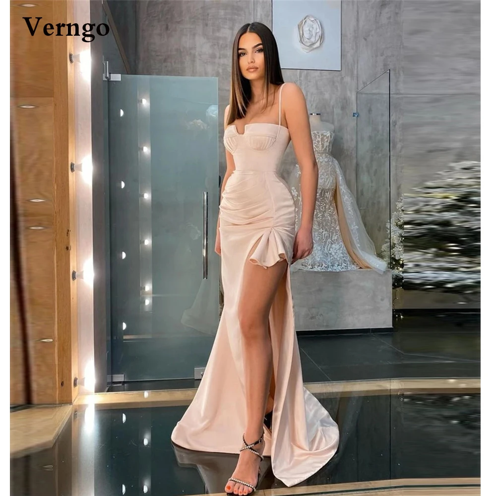 Verngo Nude Stretch Satin Mermaid Evening Dresses Spaghetti Straps Sweetheart Pleats High Slit 2021 Prom Formal Occasion Dress
Verngo Nude Stretch Satin Mermaid Evening Dresses Spaghetti Straps Sweetheart Pleats High Slit 2021 Prom Formal Occasion Dress