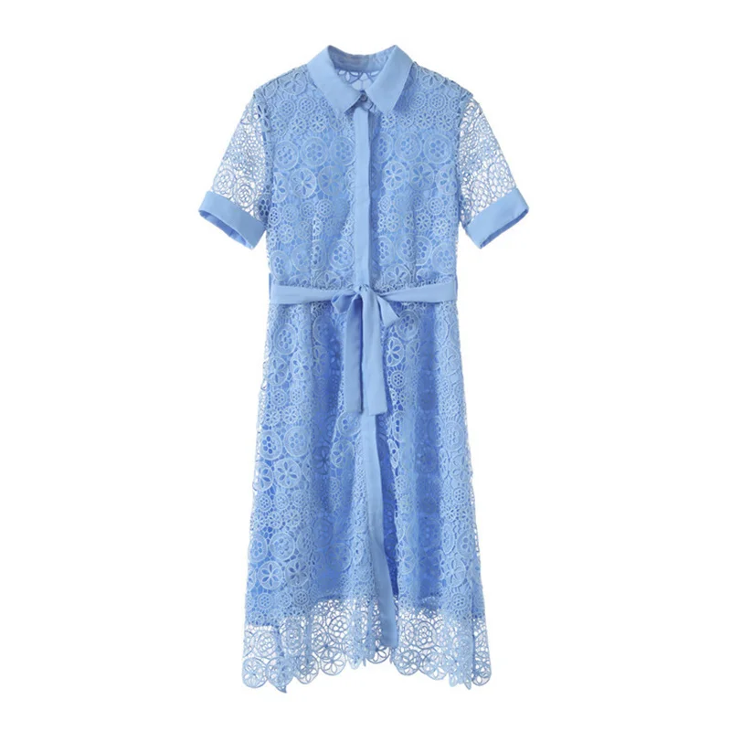 summer elegant new woman dress lace-up waist British embroidery lace hollow out blue dress female
summer elegant new woman dress lace-up waist British embroidery lace hollow out blue dress female