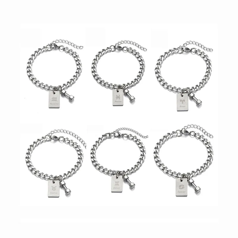 XIAOBOACC Couple Bracelet Korean Fashion Hip Hop Twelve Constellation Titanium Steel Dumbbell Pendant Bracelet Chain for Man
XIAOBOACC Couple Bracelet Korean Fashion Hip Hop Twelve Constellation Titanium Steel Dumbbell Pendant Bracelet Chain for Man