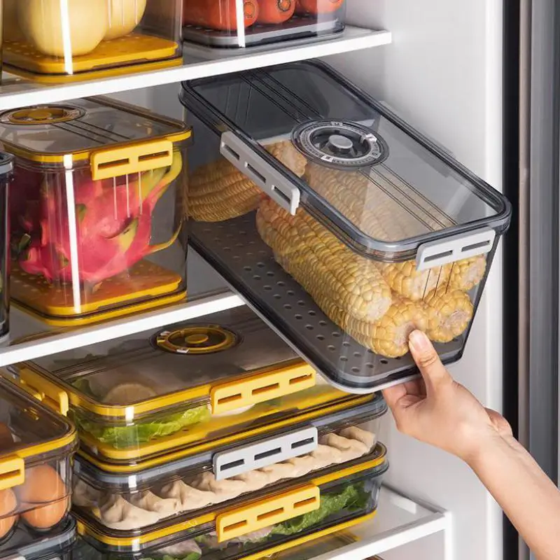 Food Grade Sealed Timing Refrigerator Storage Box Bins With Vent Valve Lid Drain Stackable Plastic Kitchen Containers Organizer
Food Grade Sealed Timing Refrigerator Storage Box Bins With Vent Valve Lid Drain Stackable Plastic Kitchen Containers Organizer