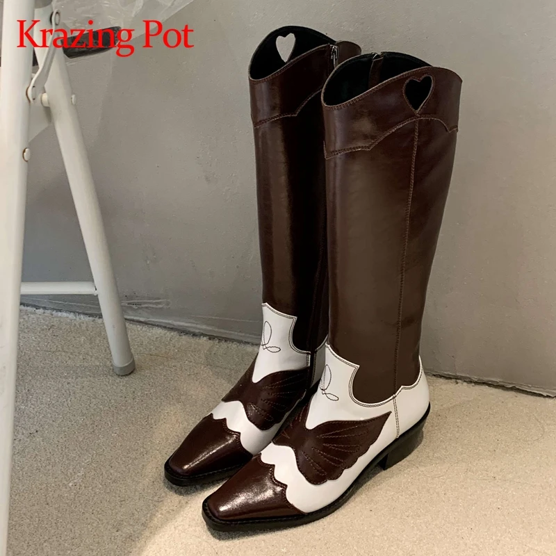 Krazing pot 2020 mixed colors small square toe western boots genuine leather high heel mature lady elegant knee-high boots L86
Krazing pot 2020 mixed colors small square toe western boots genuine leather high heel mature lady elegant knee-high boots L86