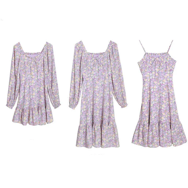 Purple Floral Midi Dress Women Summer French Vintage Dress n Flower Elegant Strap Dress Female Dress 
Purple Floral Midi Dress Women Summer French Vintage Dress n Flower Elegant Strap Dress Female Dress