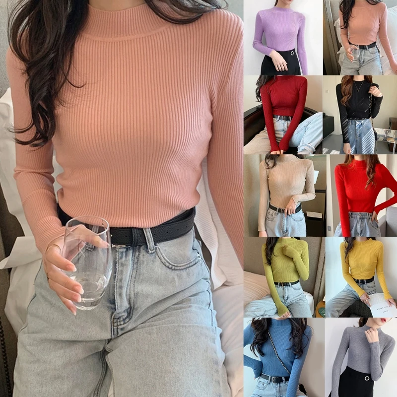 Women Autumn Mock Turtleneck Sweater Ribbed Knitted Long Sleeve Pullover Tops Solid Basic Layering Bodycon Slim Jumper Shirt
Women Autumn Mock Turtleneck Sweater Ribbed Knitted Long Sleeve Pullover Tops Solid Basic Layering Bodycon Slim Jumper Shirt