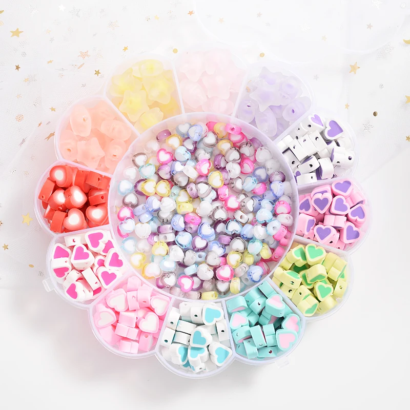 

Approx 520Pcs Mixed Color Heart/Star Shape Polymer Clay Spacer Beads DIY Necklace Bracelet Earring Jewelry Findings Making Boxed