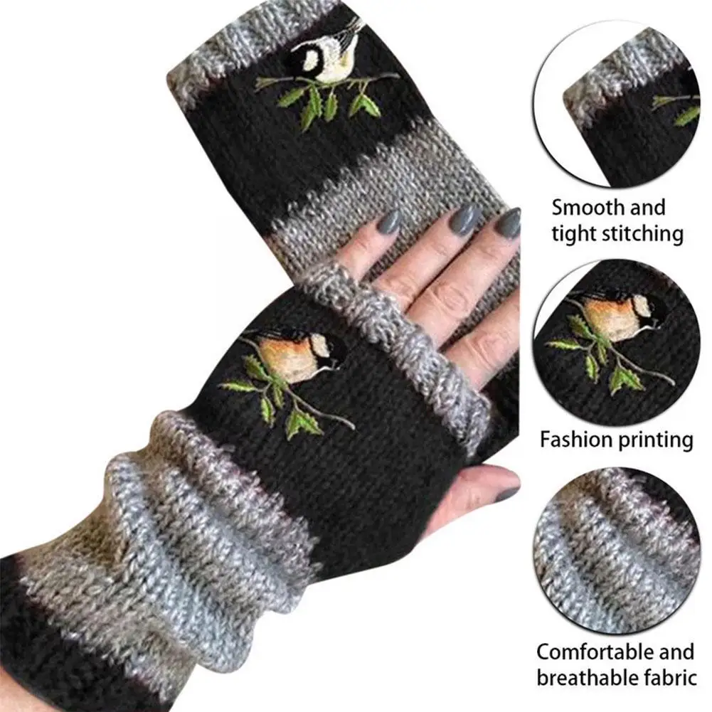 Embroidery Birds Gloves Wool Knitting Fingerless Gloves Women Knitted Block Splice Mittens Finger Free Glove For Women Girl L9o0 
Embroidery Birds Gloves Wool Knitting Fingerless Gloves Women Knitted Block Splice Mittens Finger Free Glove For Women Girl L9o0