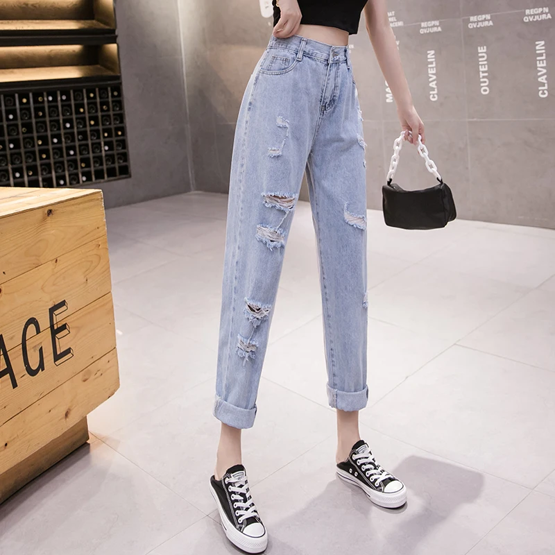Plus Sizes S-5XL Womens Jeans High Waist Female Hole Ripped Pants 100% Cotton Mom Jeans LooseTorre Leisure Trousers Ankle Pants
Plus Sizes S-5XL Womens Jeans High Waist Female Hole Ripped Pants 100% Cotton Mom Jeans LooseTorre Leisure Trousers Ankle Pants