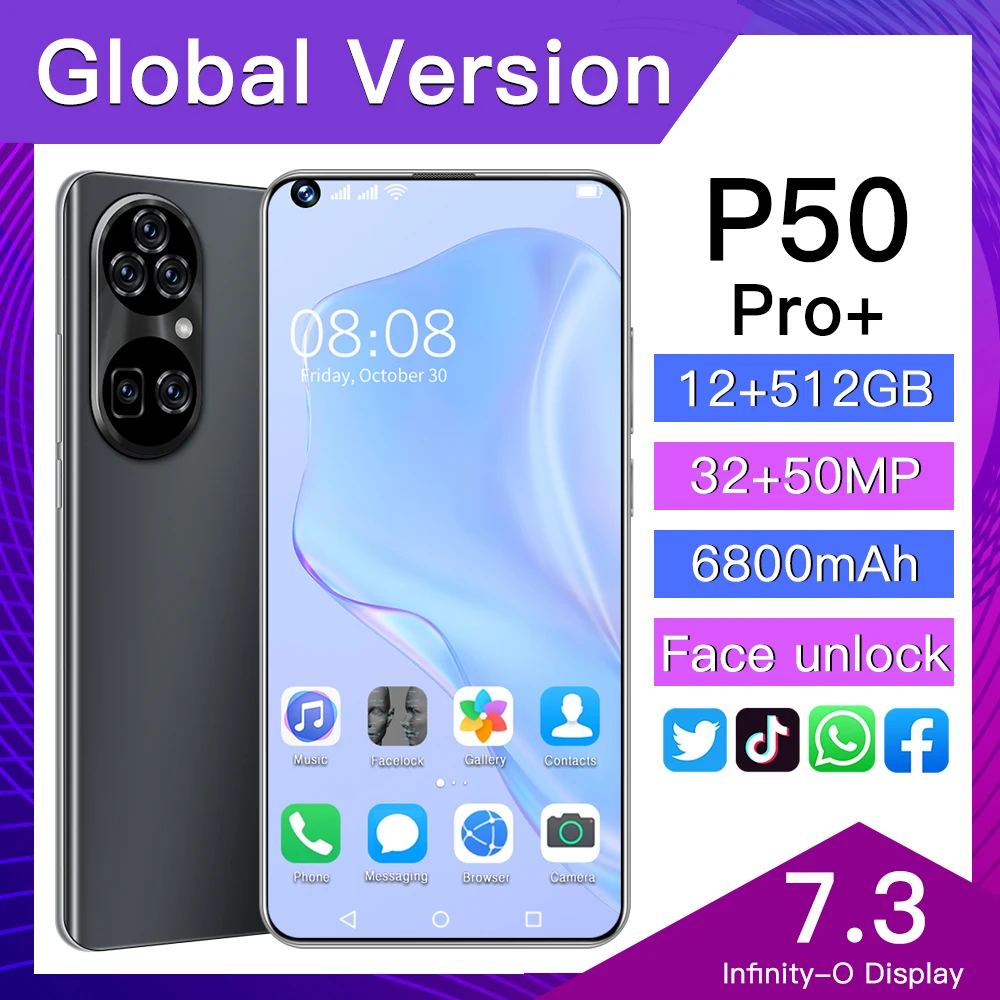 Galxy P50 Pro+ 7.3 HD Screen Smartphone 12+512GB 32+50MP Dual SIM Cellphone Android 11 Face Unlock Mobilephone 6800MAH Battery
Galxy P50 Pro+ 7.3 HD Screen Smartphone 12+512GB 32+50MP Dual SIM Cellphone Android 11 Face Unlock Mobilephone 6800MAH Battery
