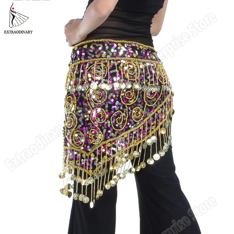 

Женский пояс для танца живота, треугольный платок с кисточками и монетами, аксессуар для танца живота ручной работы