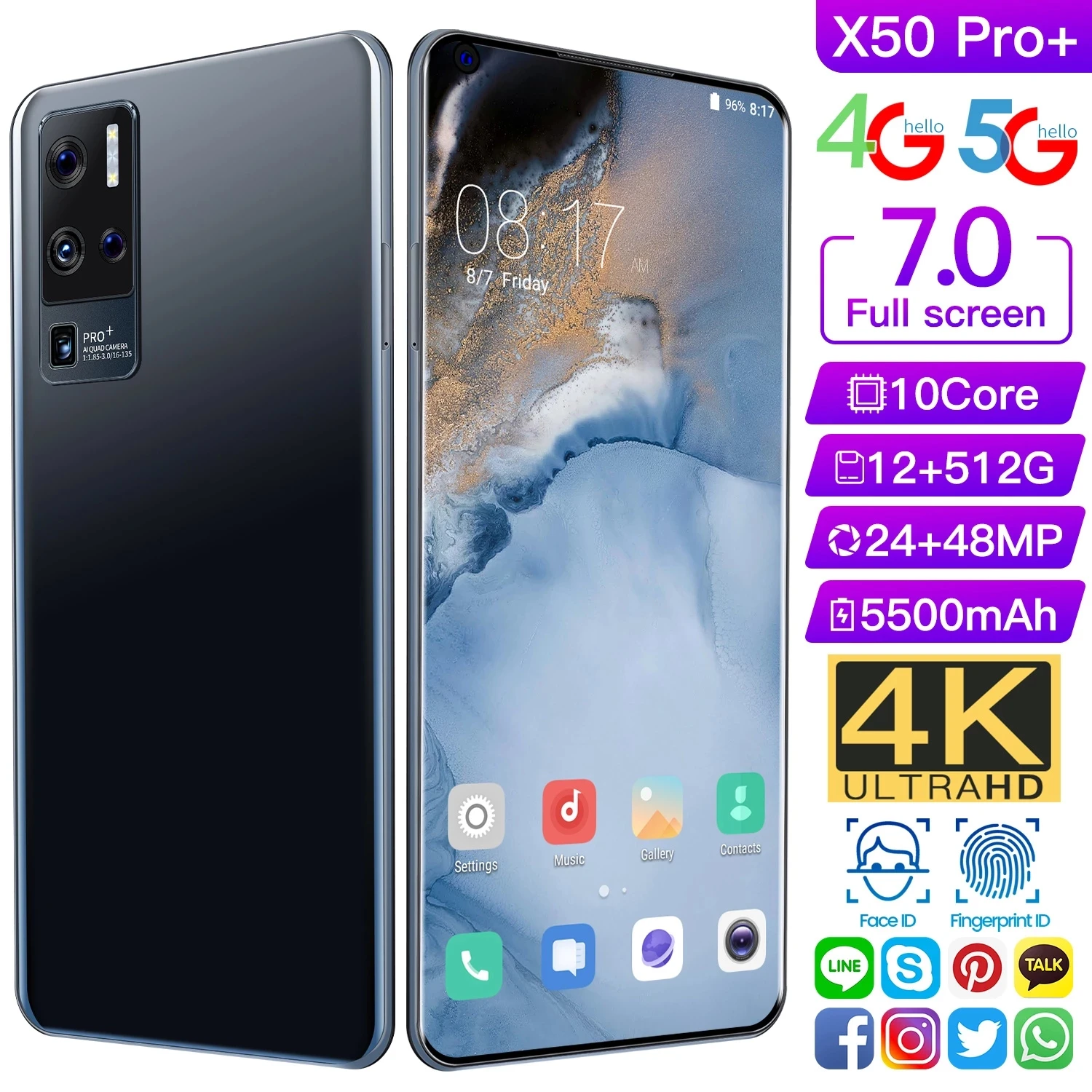 Teléfono Inteligente X50 Pro, versión Global, 7,0 pulgadas, 12GB + 512GB, modo de espera Dual SIM, identificación facial, red 4G
Teléfono Inteligente X50 Pro, versión Global, 7,0 pulgadas, 12GB + 512GB, modo de espera Dual SIM, identificación facial, red 4G
