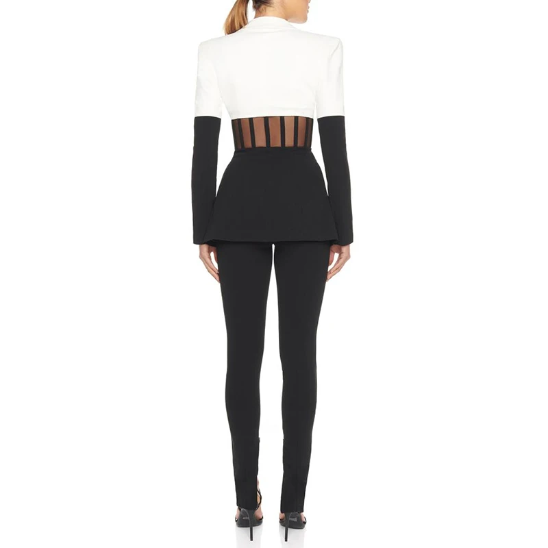TWOTWINSTYLE Patchwork Mesh Two Piece Set For Women V Neck Long Sleeve Blazer Pencil Pants Sexy Slim Sets Female Fashion New
TWOTWINSTYLE Patchwork Mesh Two Piece Set For Women V Neck Long Sleeve Blazer Pencil Pants Sexy Slim Sets Female Fashion New