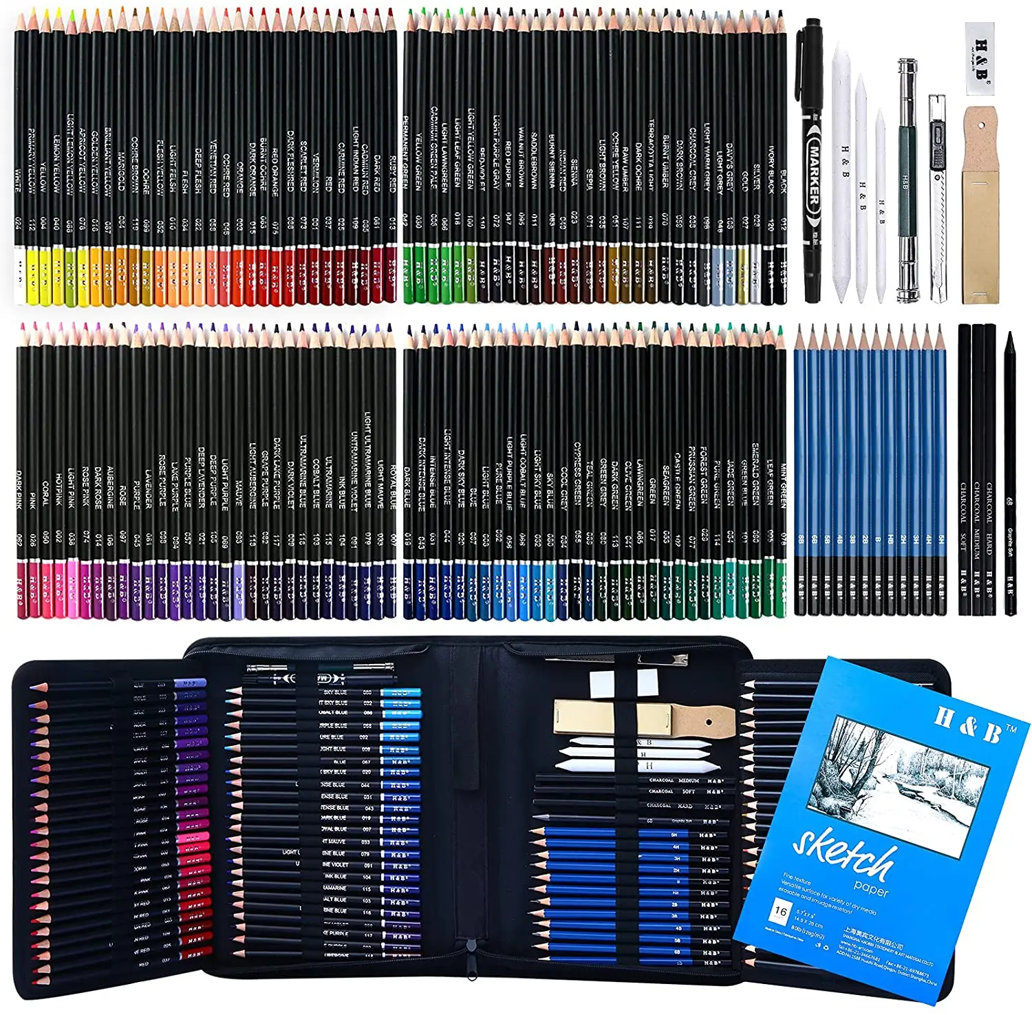 145-Piece Colored Pencils Set, Drawing Pencils and Sketching Kit, Complete Artist Kit, Includes Graphite Pencils, Metallic Color
145-Piece Colored Pencils Set, Drawing Pencils and Sketching Kit, Complete Artist Kit, Includes Graphite Pencils, Metallic Color