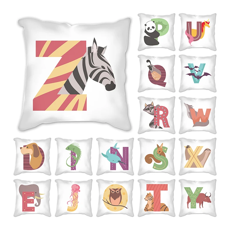 Zebra cow tiger bat lion horse Pillow Case English alphabet Throw Cushion Cover Sofa Decoration cartoon Cushion Cover 45x45cm
Zebra cow tiger bat lion horse Pillow Case English alphabet Throw Cushion Cover Sofa Decoration cartoon Cushion Cover 45x45cm