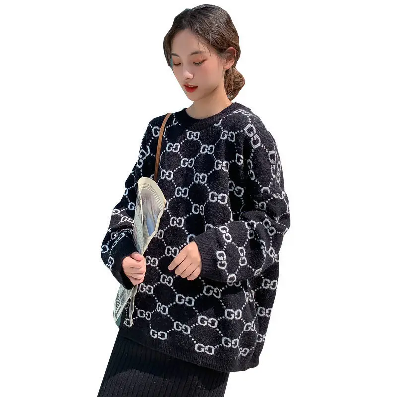 2020 net red new autumn and winter tide brand knitted sweater loose lazy wind long Pullover women's Korean top 
2020 net red new autumn and winter tide brand knitted sweater loose lazy wind long Pullover women's Korean top