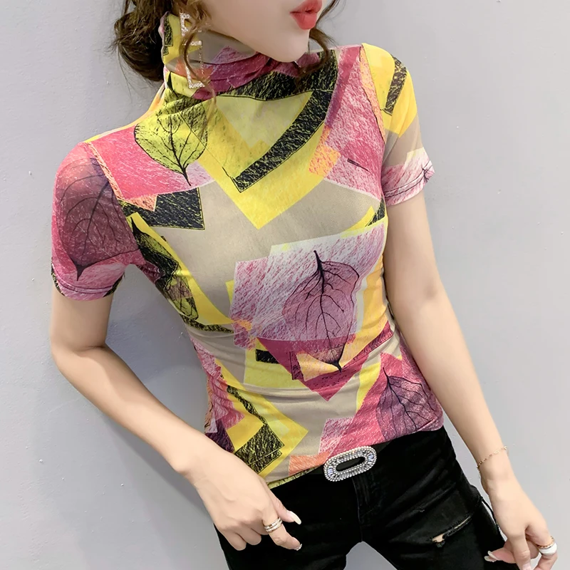 Fashion Mesh Sexy Turtleneck Summer Print T-shirt Women Clothes Tops European Ropa Mujer Bottoming 2021 New Shirt Tees 3XL
Fashion Mesh Sexy Turtleneck Summer Print T-shirt Women Clothes Tops European Ropa Mujer Bottoming 2021 New Shirt Tees 3XL