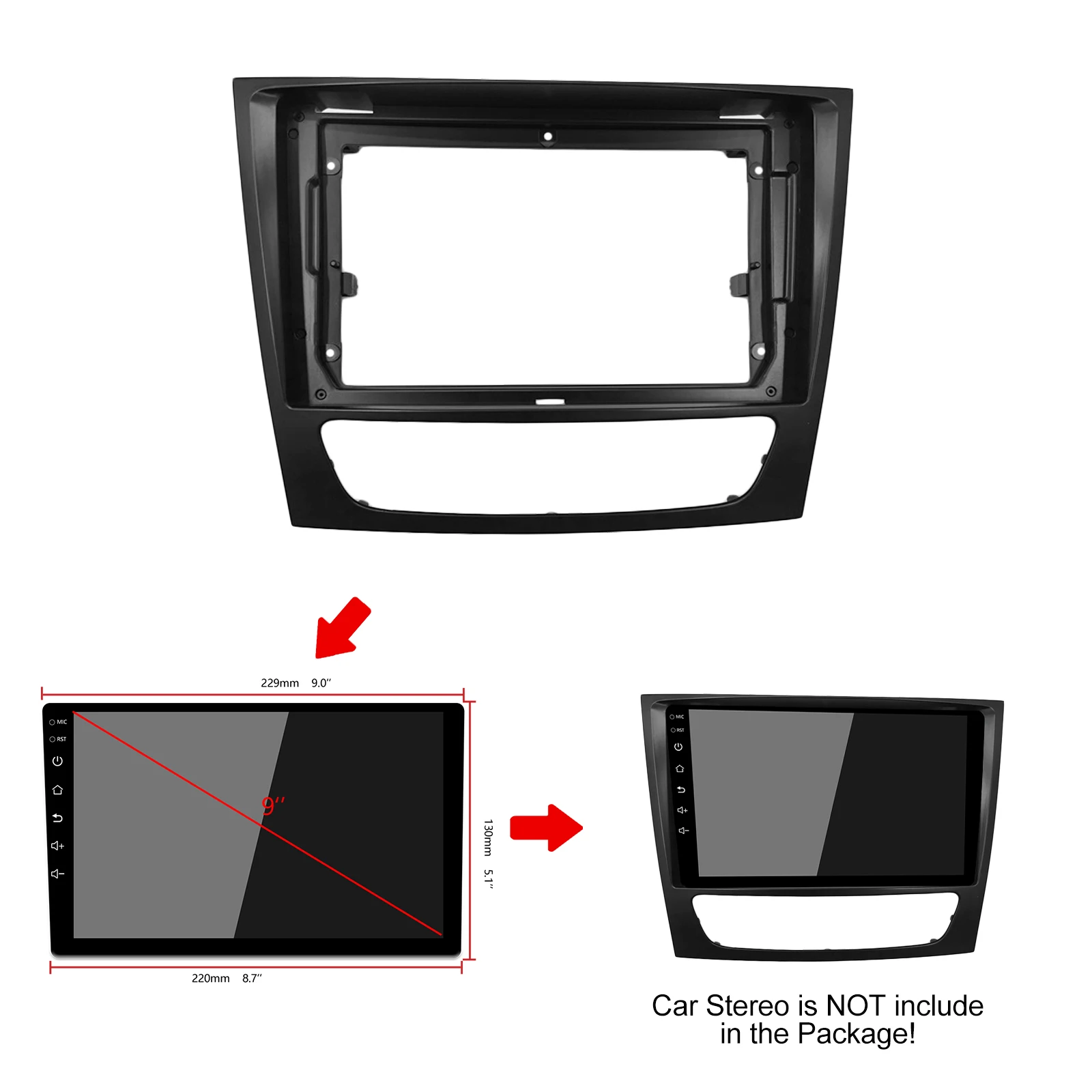 9" 2Din Car CD DVD Frame Audio Fitting Adaptor Dash Trim Kits Facia Panel For BENZ E-Class W211 2002-2010 Double Radio Player
9" 2Din Car CD DVD Frame Audio Fitting Adaptor Dash Trim Kits Facia Panel For BENZ E-Class W211 2002-2010 Double Radio Player