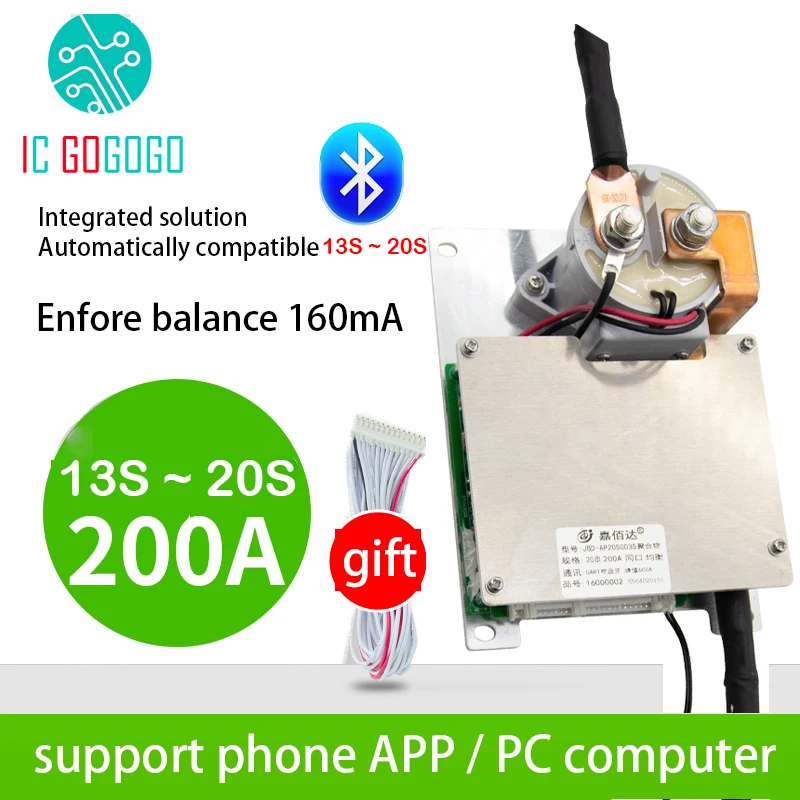 JBD smart BMS 13S до 20S 200A Lifepo4 литий ионная Защитная плата Bluetooth APP баланс 24V 48V 60V 72V 16S 12S