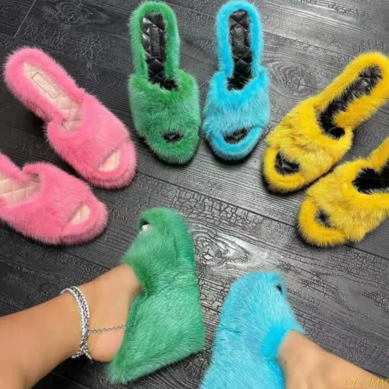 2021 Autumn New Women High-heeled Fur Drag Outdoor Platform Shoes Slippers Round Head Wedges with Mink Fur Slippers Furry Slides
2021 Autumn New Women High-heeled Fur Drag Outdoor Platform Shoes Slippers Round Head Wedges with Mink Fur Slippers Furry Slides