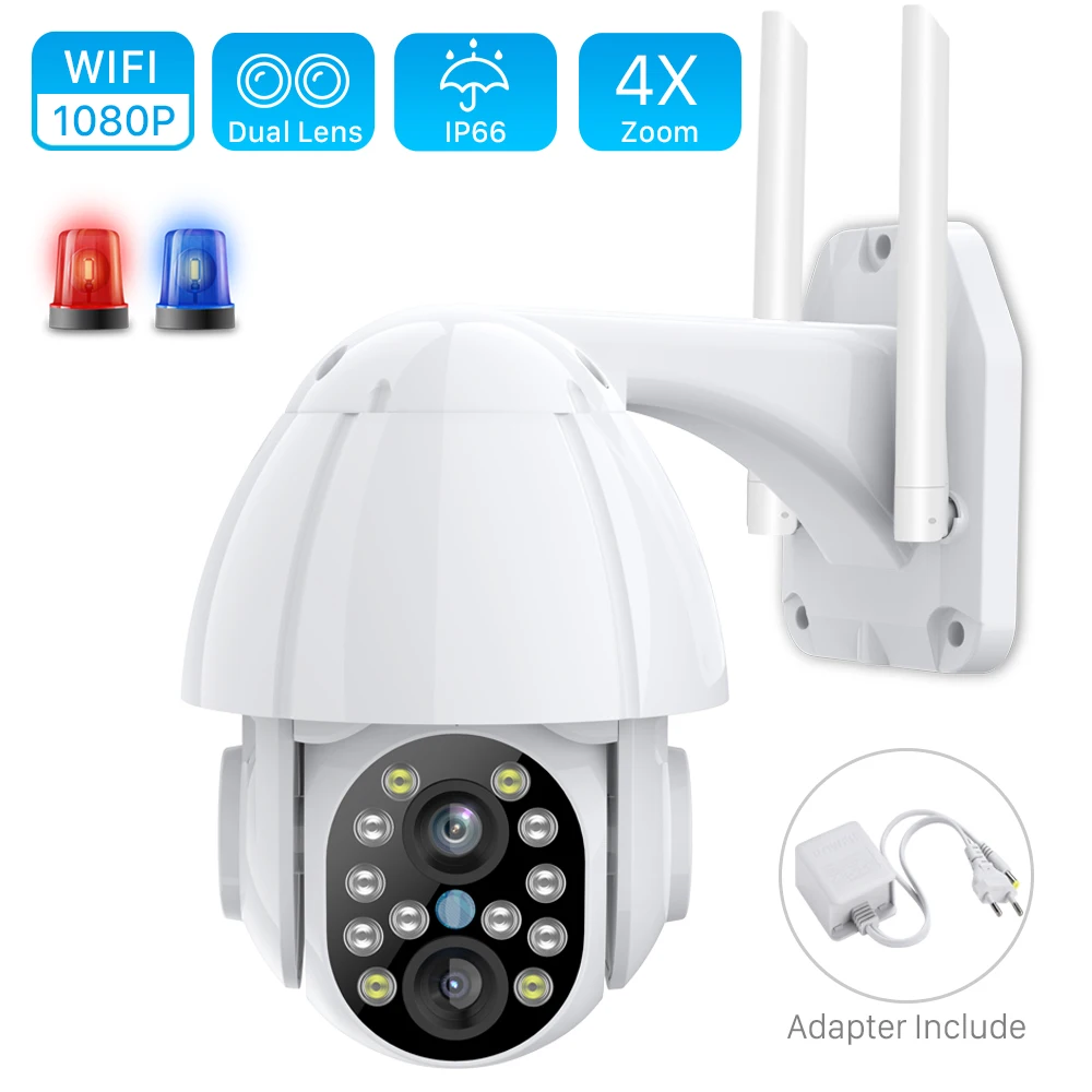 HD 1080P Dual-Lens PTZ Wifi Camera Outdoor Auto Tracking Cloud CCTV Home Security IP Camera 2MP 4X Zoom Audio Speed Dome Camera
HD 1080P Dual-Lens PTZ Wifi Camera Outdoor Auto Tracking Cloud CCTV Home Security IP Camera 2MP 4X Zoom Audio Speed Dome Camera