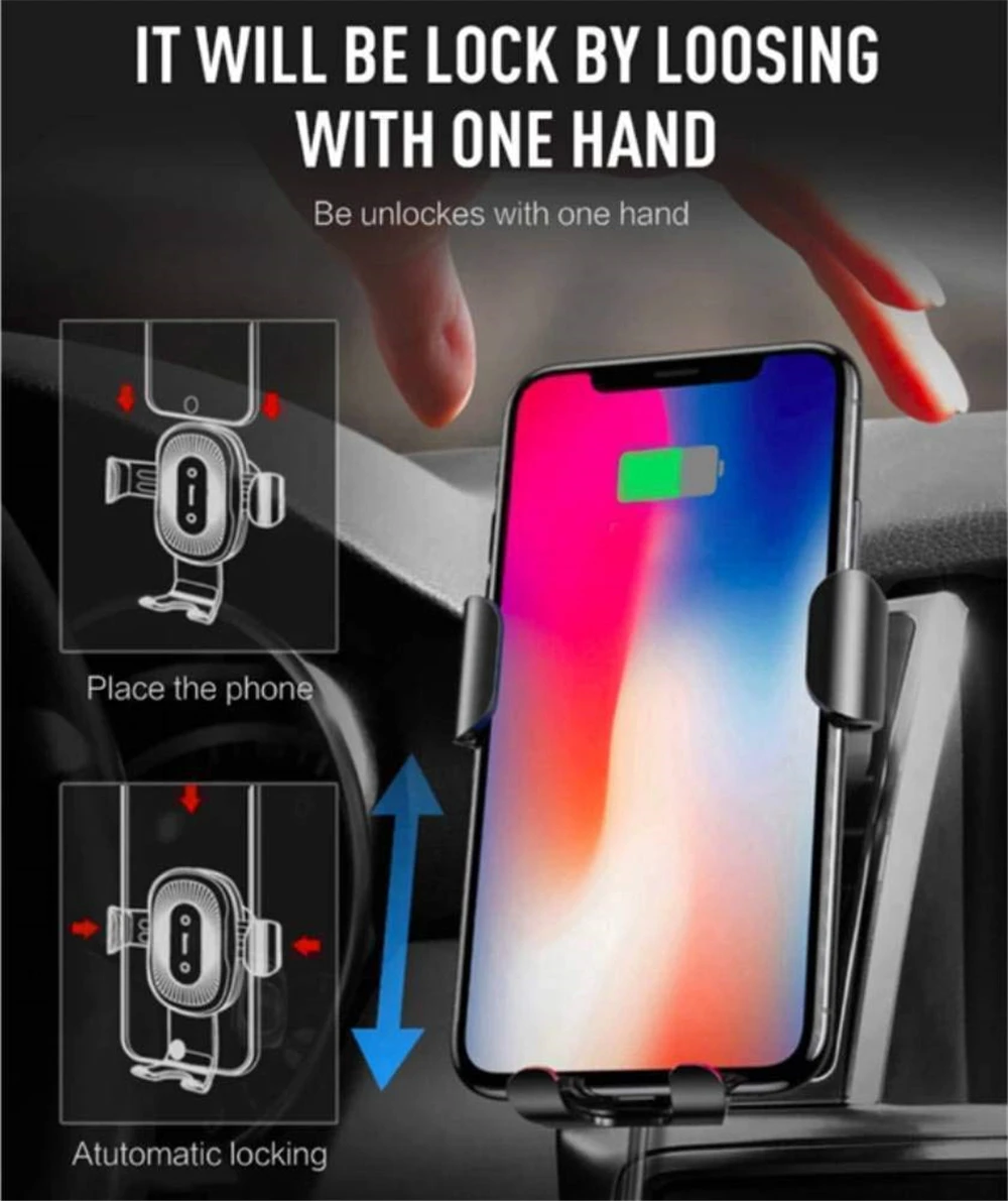 Беспроводное зарядное устройство Qi 12 с гравитационным зажимом 10 Вт для iPhone Huawei