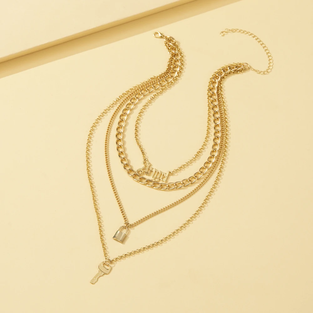 Lost Lady New Fashion Love Letter Key Lock Multi layer Necklace Lady Alloy Jewelry Wholesale Direct Sales
Lost Lady New Fashion Love Letter Key Lock Multi layer Necklace Lady Alloy Jewelry Wholesale Direct Sales