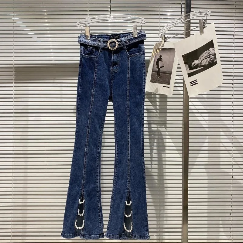 Trouser Leg Beaded Belt Decorative Elastic Slim Flare Jeans For Women 2021 Autumn New Denim Pant
Trouser Leg Beaded Belt Decorative Elastic Slim Flare Jeans For Women 2021 Autumn New Denim Pant