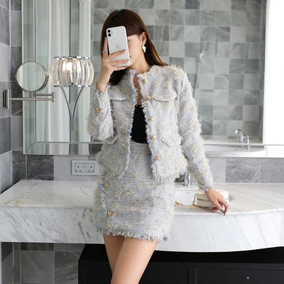 2020 Autumn Winter Vintage Elegant Tweed Women Two Piece Sets Single-breasted Coat + A-line Mini Skirt Suits Fashion Ladies Sets
2020 Autumn Winter Vintage Elegant Tweed Women Two Piece Sets Single-breasted Coat + A-line Mini Skirt Suits Fashion Ladies Sets