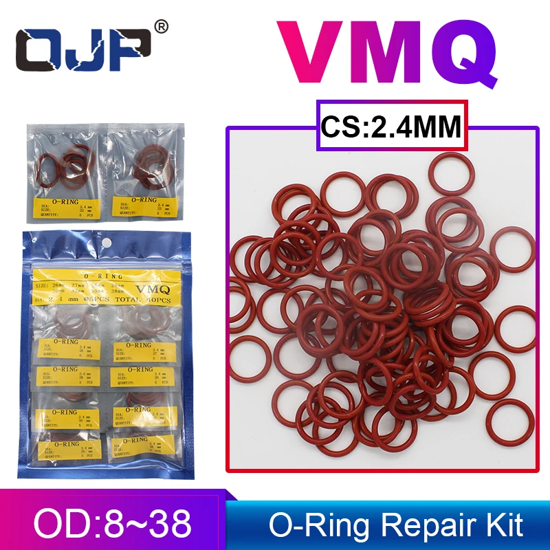 

Thickness CS2.4mm Red Silicon Rubber O-ring Silicone/VMQ multiple size repair kit combination O ring Seal Ring Gasket Washer