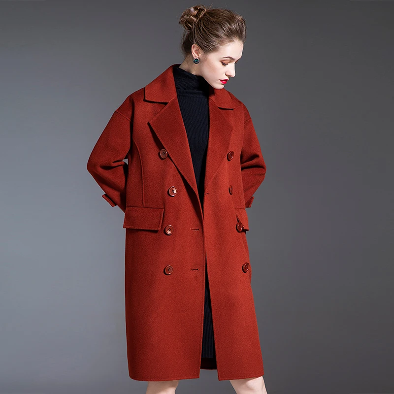 Women's Double Cashmere Coat Turn Down Collar Long Sleeves Double Breasted Long Overcoat Winter Outerwear
Women's Double Cashmere Coat Turn Down Collar Long Sleeves Double Breasted Long Overcoat Winter Outerwear