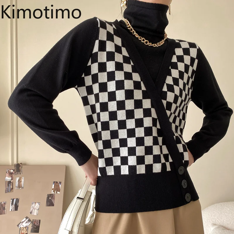 Kimotimo Checkerboard Fake Two Sweater Women Autumn Winter Design Turtleneck Pullover French Retro Long Sleeve Knit Clothes Ins
Kimotimo Checkerboard Fake Two Sweater Women Autumn Winter Design Turtleneck Pullover French Retro Long Sleeve Knit Clothes Ins