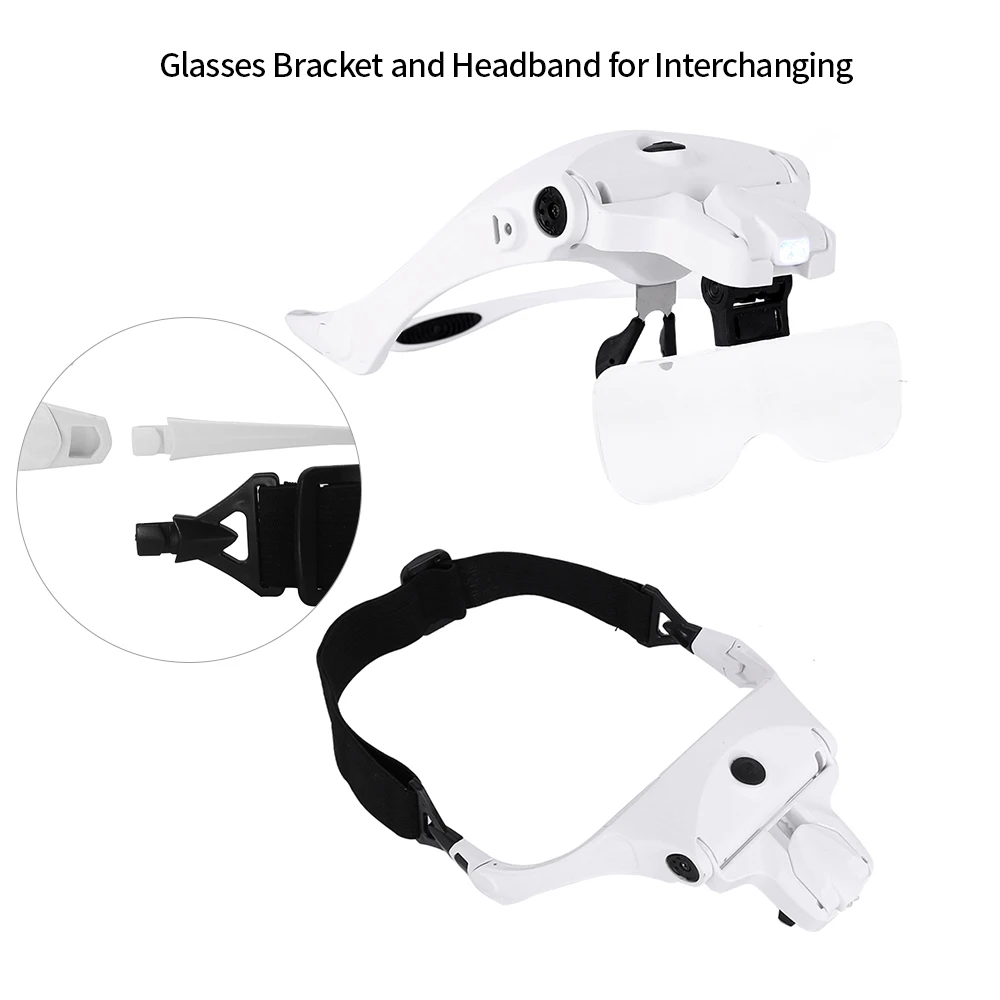 Glasses Magnifier Magnifying Glass With Led Light 5 Lens 1.0X 1.5X 2.0X 2.5X 3.5X On The Head For Reading Drawing | Инструменты
