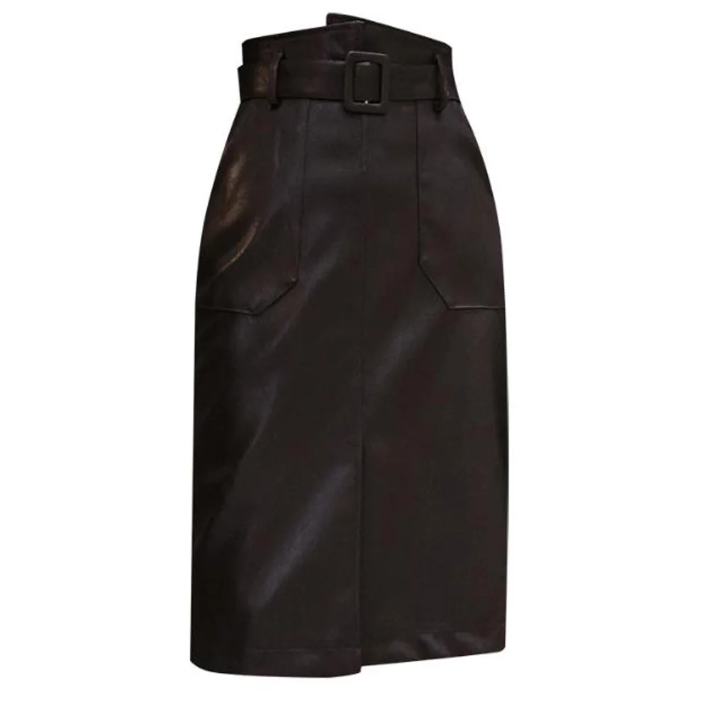 Autumn Winter High Waist Womens Pencil Skirts Elegant OL Style PU Faux Leather Sheath Bodycon Front Split Skirt With Belt
Autumn Winter High Waist Womens Pencil Skirts Elegant OL Style PU Faux Leather Sheath Bodycon Front Split Skirt With Belt