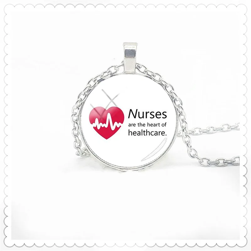 

2020 classic nurse doctor cardiogram series necklace 25mm convex round dome pendant fashion charm men and women necklace