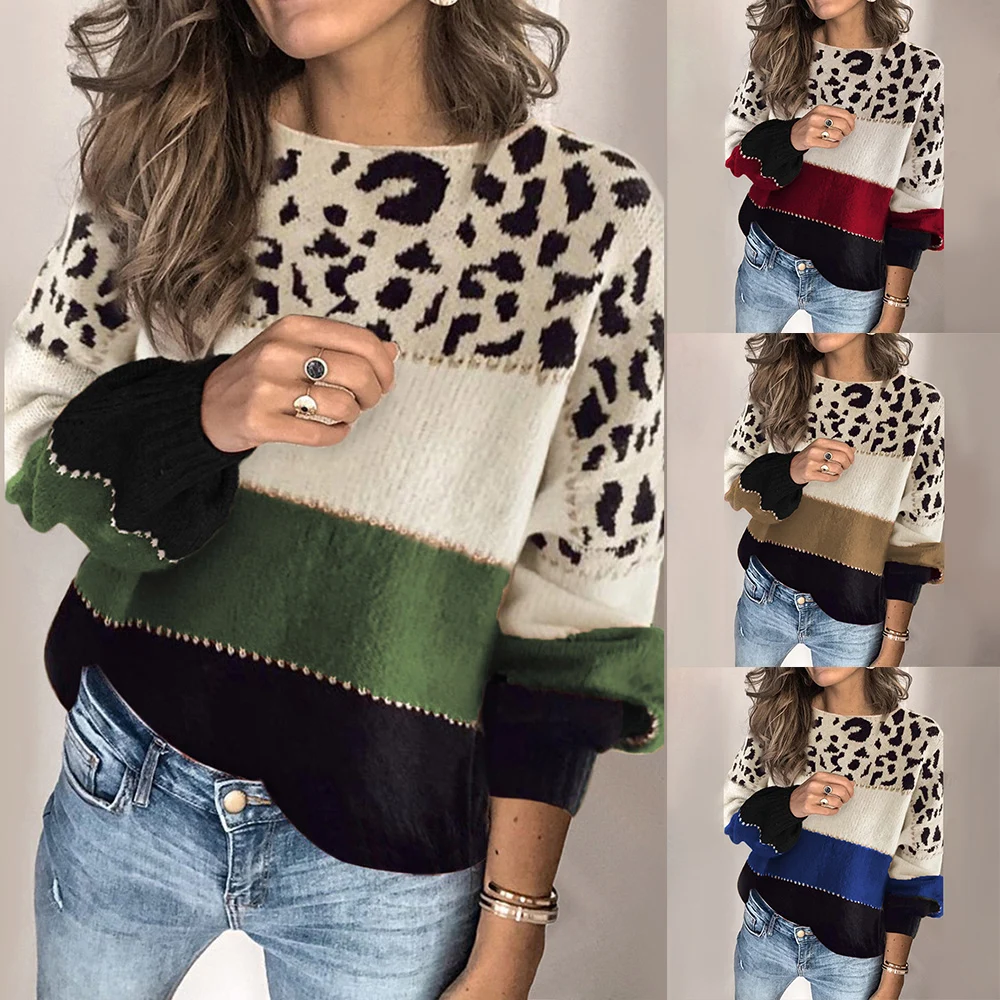 Pullover Sweater Pullover Long Sleeve Women Sweater Jumper Knit Cotton Leopard O-Neck Ladies Knit Tops Patchwork Pullover
Pullover Sweater Pullover Long Sleeve Women Sweater Jumper Knit Cotton Leopard O-Neck Ladies Knit Tops Patchwork Pullover