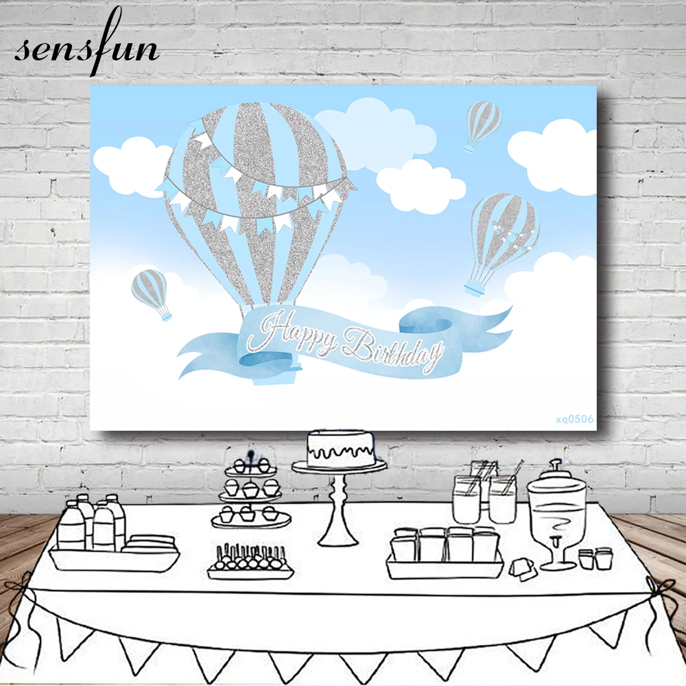 

Sensfun для маленьких мальчиков для вечеринки по случаю фотографии Фоны сине-белые облака Воздушные шары Дети 1st День рождения фон для фотосъем...