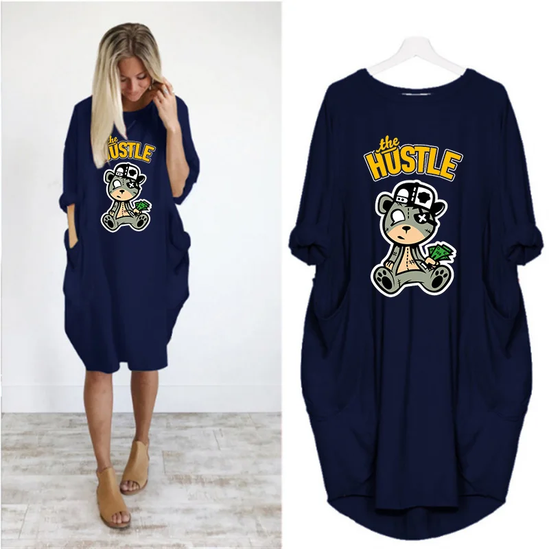 2020 Women Dress Cartoon Bear Print Long Sleeve O Collar Pocket Loose Plus Size Casual Woman Midi Dresses Vestidos Robes Femme
2020 Women Dress Cartoon Bear Print Long Sleeve O Collar Pocket Loose Plus Size Casual Woman Midi Dresses Vestidos Robes Femme