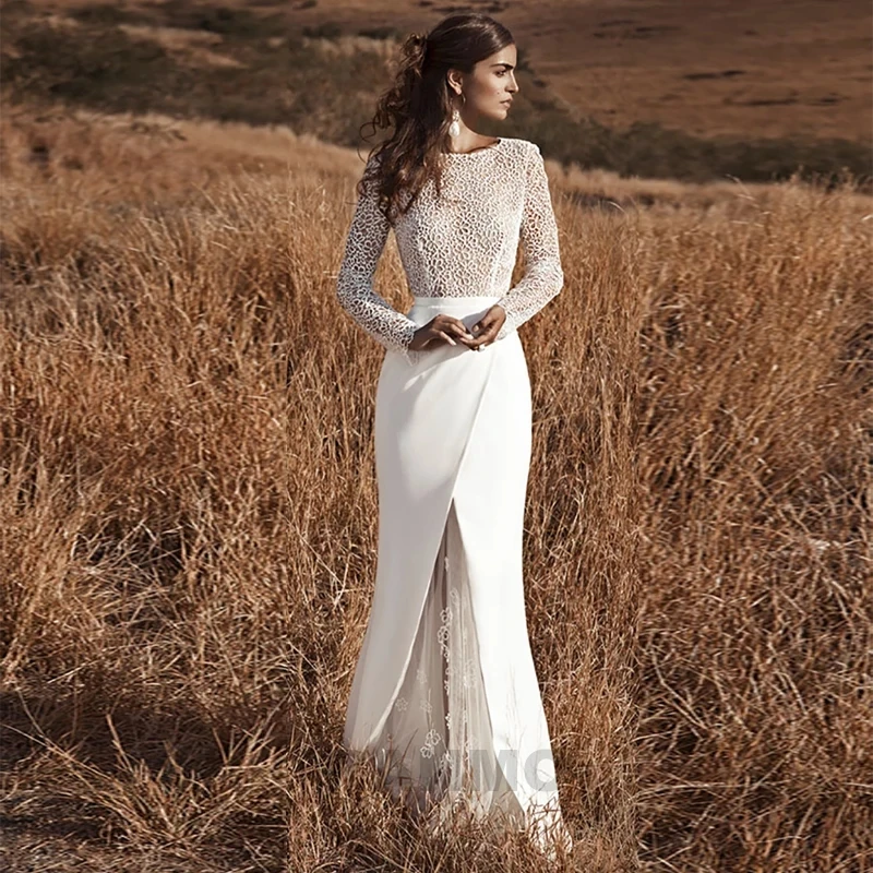 RANMO Mermaid Boho Wedding Dress Long Sleeves Wedding Gowns Lace Flowers Elegant Open Back Bride Dress Robe De Mariee 2021
RANMO Mermaid Boho Wedding Dress Long Sleeves Wedding Gowns Lace Flowers Elegant Open Back Bride Dress Robe De Mariee 2021